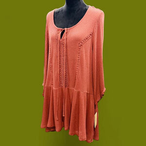 Fairy Boho Cottagecore Floral Orange Lace Tunic Dress Energe World Wear 2X